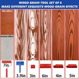 XDONEF Wood Grain Tool, 11pcs Wood Graining Tool Set 7" Wood Grain Roller Wood Grain Painting Tool Natural Woodgrain Maker Paint Look Like Wood for Wall Room Decoration