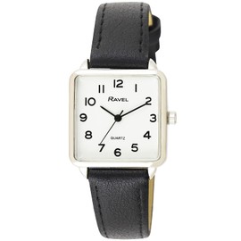 Ravel Women's Classic Square Everyday Watch with Clear Numbers - Black/Silver Tone