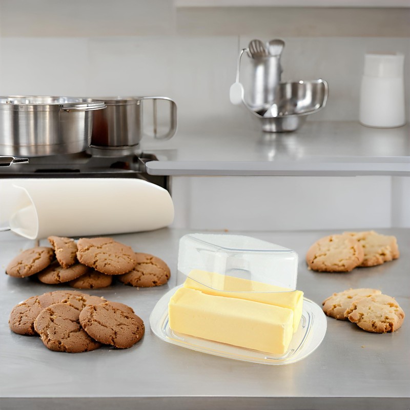 Butter Dish with Lid, Butter Keeper, Plastic Butter Holder Tray