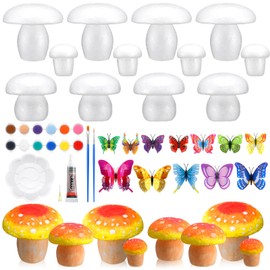 Seenelling 12 Set Unfinished Foam Mushroom DIY Painting Kits with 3D Butterfly Decoration and 12-Color Pigment Brushes Color Palette for Spring DIY Home Classroom Crafts