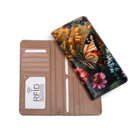 ANFUMAN Rfid Slim Wallet for Womens Thin Card Holder Travel Wallet Bifold Clutch Long Ladies Billfold Sunset