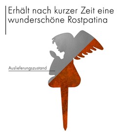 EXTRAVAGANT® Grave Ornament Angel Weatherproof Grave Decoration Metal Steel Rust Patina Grave Decoration Cemetery Memorial Stake Graveyard Decoration Durable Memorial Sign Pet Fur Nose