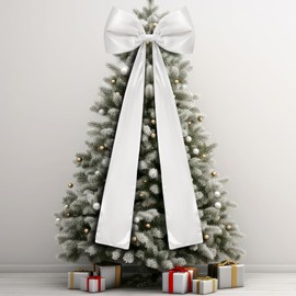 Daifunli 20 x 47 Inches Christmas Tree Topper White Bow Extra Large Satin Bows Decorations for Home Christmas Tree Toppers Wreath Wall Birthday Wedding Engagement Bachelorette Party Decor
