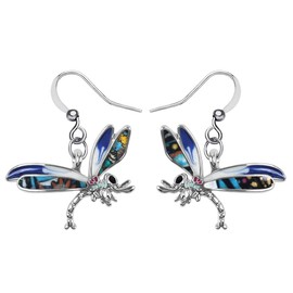 Alloy Cute Dragonfly Earrings Dangle Dragonfly Gifts for Women Fashion Summer Jewelry Enamel Charms (Blue)