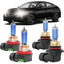 XFLHEHD Civic Halogen Headlight Bulbs Fits For 2016-2022 Honda Civic Halogen High Low Beam Combo, Ultra Bright 5000K White Bulbs, 12V-100W, Pack of 4