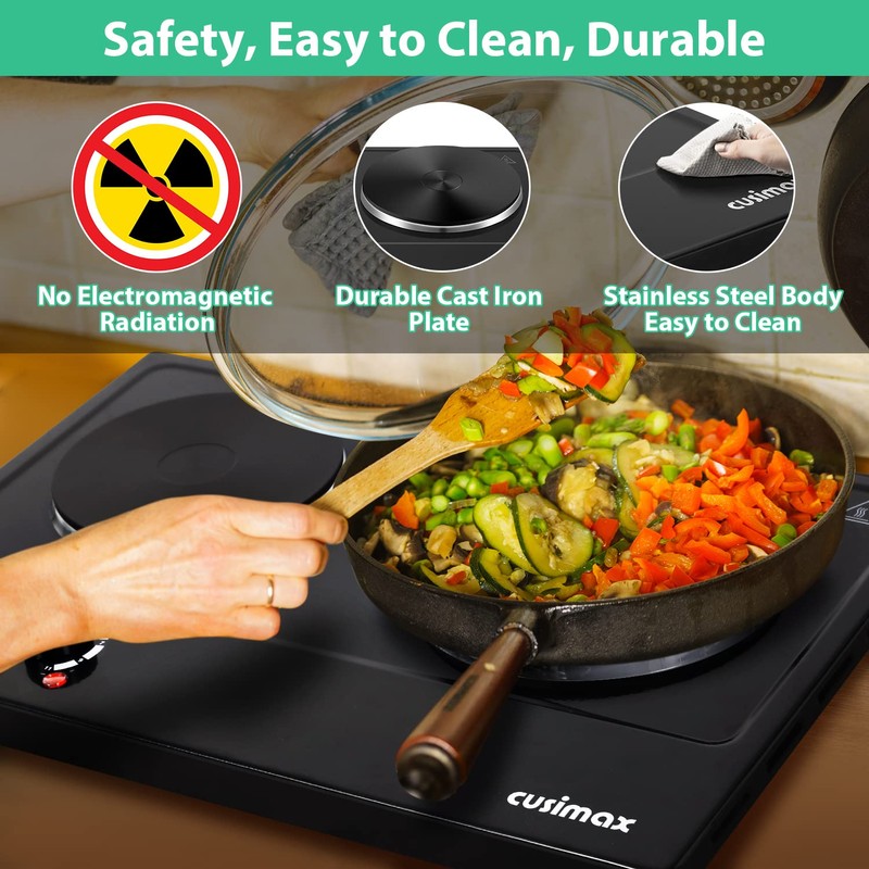 CUSIMAX Hot Plate, 1800W Electric Burner Double Hot Plate for
