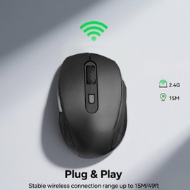 NRGYEZ Wireless Mouse,Portable Mouse with 3 Adjustable DPI (800/1200/1600), Compact Design for Laptop/PC/Mac, 2.4G USB Receiver, 6-Button Function, Compatible with Windows/Mac OS/Linux - Black