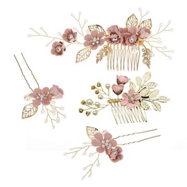 Rzilmer Headdress Handmade Hair Ornament, 4-piece Set, Hair Accessories, Headdress, Comb, U-pin Hairpin, Bride, Wedding, Comb, Comb, Comb, Hair Clip, For Weddings, Entrance Ceremonies, Receptions,