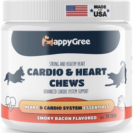 Made in USA - Vitamin Supplements Chews for Dogs - Cardio & Heart Support Vet Approved Formula - Soft Chews for Dogs - Omega 3 Rich - Smoky Bacon Flavor - 170 Soft Chews