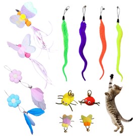 JIEYUMAO 12Pcs Cat Wand Attachments, Various Styles Toys Cat Wand Replacement with Bell, Multicolor Cat Toy Wand Refills Cats Wand Replacement Refills Cat Feather Cat Toy Refills for Playing