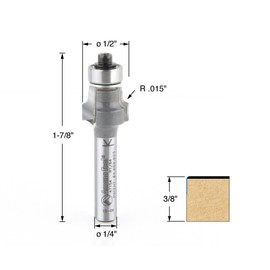 Amana Tool 47154 No-File Trim 1/2-Inch Dia x 3/8-Inch Cut Height x 0.015-Inch Radius x 1/4-Inch Shank 2-Flute Carbide Tipped Router Bit with Lower BB