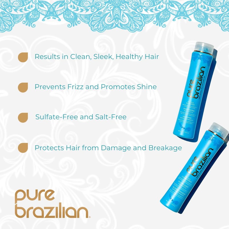 Pure Brazilian Anti-Frizz Daily Shampoo & Conditioner, Salt-Free & Color