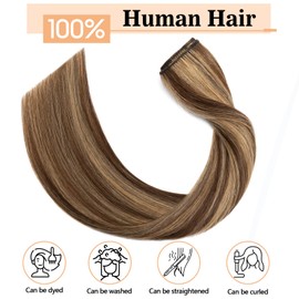 S-noilite Clip in Hair Extensions Human Hair 20 Inch, 100% Remy Natural Hair Extension Seamless Clip in Hair Extensions for Women 5Pcs 12 Clips 60g #4P/27 Medium Brown & Dark Blonde