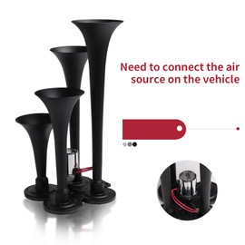 AOLIHAN Train Horn for Trucks 150DB 4 Trumpet Air Horn 12V/24V Super Loud Train Horn with Electric Solenoid Universal for Truck Car Pickup Jeep Vehicle (black with solenoid valve, 12v)