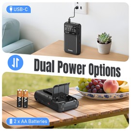 PRUNUS J-211 Portable Radio AM FM with USB Charging and AA Battery Operated, Transistor Radio, Strong Reception& Clear Speaker, Headphone Jack, Back Clip, Lanyard, Radios Portable AM FM