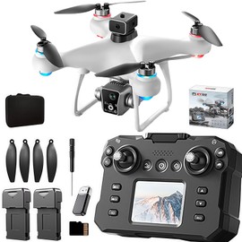 KY102 Drone with Screen Controller with SD card, Brushless Motor, Optical Flow Localization, Active Obstacle Avoidance, 2 batteries, One Key Take Off/Landing. (2 batteries - White)