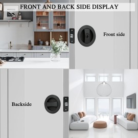 Lufyzora Round Pocket Door Lock with Keys Contemporary Recessed Pocket Door Hardware Kit for Bed/Bath Room Flush Pocket Door Latch Fits 1 3/8” to 2 3/16” Thickness Door (Black-Entry, 1 Pack)