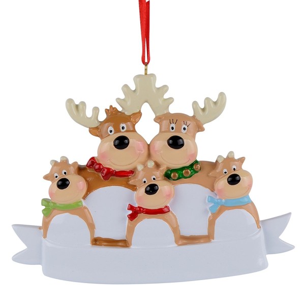 Reindeer Family of 5 Personalized Ornament for Christmas Tree Decoration