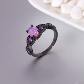 CiNily Black Gold Purple Opal Ring- Black Gold Plated Women Jewelry Gemstone Engagement Anniversary Ring Size 6