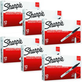 Sharpie 32701 Retractable Permanent Markers, Fine Point, Black, 72 Count (6 Boxes of 12 Markers each Box)
