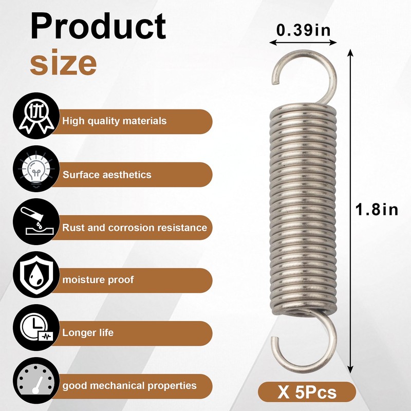 Stainless Steel Small Tension Spring, Dual Hooks, Wire Diameter 0.047",