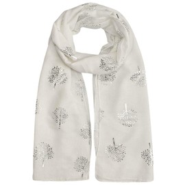 heekpek Women's Silk Scarf with Silver Leaves Pattern Scarf Women's Elegant Scarf for Women Silk Scarf Soft and Lightweight Neckerchief for Spring Summer Autumn and Winter, White