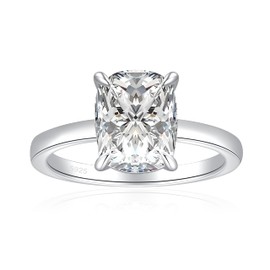 JALOKIVI 3CT 925 Sterling Silver Engagement Rings for Women Elongated Cushion Cut Solitaire Cubic Zirconia Wedding Promise Rings for Her Silver Size 10.5