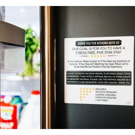 White & Black Airbnb Review Fridge Magnet, VRBO Airbnb Essentials for Hosts, Air bnb Supplies for Guests, 5.5 x 5.5 Refrigerator Magnet with 2 Stickers, 5 Star Rating Short Term Rental Review Magnet