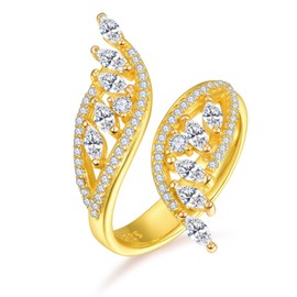 praymos Gold Ring for Women Angel Wings Cubic Zirconia Rings 925 Sterling Silver Ring Adjustable Rings Engagement Wedding Ring Jewelry …