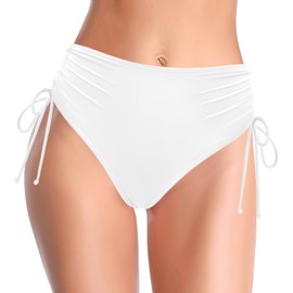 SHEKINI Femenino Ruchado Bikini Bikini Bikini Bottom Lado Nadar Tankinis Cortos (Blanco, M,m)