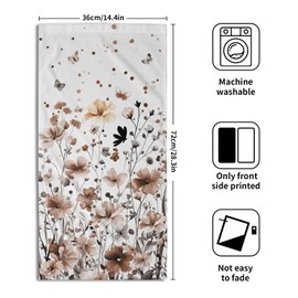 Fall Wildflowers Hand Towel Set of 2, 14x28 Inch Rustic Vintage Watercolor Gray Floral Botanical Absorbent Soft Dish Cloth Towels for Home Kitchen Bathroom Autumn Seasonal Decor