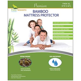 Four Seasons Essentials Twin Extra Long (XL) Bamboo Mattress Protector - Waterproof Fitted Sheet Mattress Cover Hypoallergenic Premium Quality Soft Pad Protects from Dust, Allergens