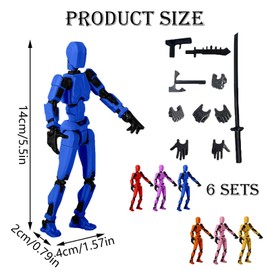 6Pcs T13 Action Figure, 3D Printed Toy Robot with Full Articulation, Fidget Toys for Boys Anime, 3D Printed Multi-Jointed Movable Robot Dummy Set with Full Articulation for Stop Motion Animation