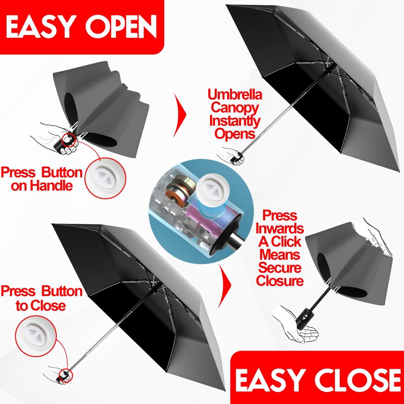 Moorrlii Automatic Mini Travel Windproof Folding Umbrella - UV Protection,