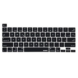 XSKN Spanish Language Black Silicone Keyboard Cover Skin for Touch Bar Models 2019 MacBook Pro 16 inch A2141 2020 MacBook Pro 13.3 inch A2251 A2289 A2338 M1 Chip Touch ID US Version