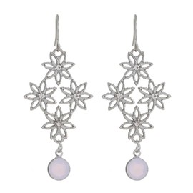 MALOYANVE Vintage Long Flower Earrings for Women Bohemian Gold Silver Plated Art Deco Baroque Palace Hollow Flower Crystal Dangle Drop Tassel Earrings Retro National Wedding Statement Elegant Jewelry (Silver)