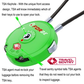 Forge Quality TSA Approved Luggage Locks for Travel Accessories, Suitcase, Pelican case, Ammo Boxes, Set Your own Combination, Zinc Alloy Body-Cable Green 2 Locks
