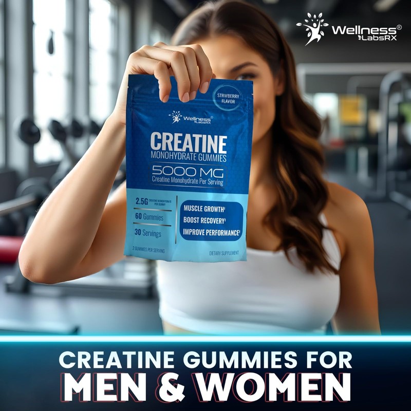 WELLNESS LABSRX Creatine Gummies 5000mg, 30 Servings Creatine Monohydrate Gummies,