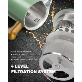 POLIVIAR French Press Coffee Maker, 21 oz Coffee Press with Real Wood Handle, Double Wall Insulation & Dual-Filter Screen, Food Grade Stainless Steel for Good Coffe and Tea, JX2024-SFPN