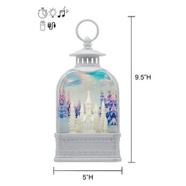 Victory Creative Christmas Illumination Winter Church Musical Water Globe Lantern 9.5" Snow Globe Glitter Spinner Battery Operated Timer & USB Xmas Light Up Water Globe Home Decor