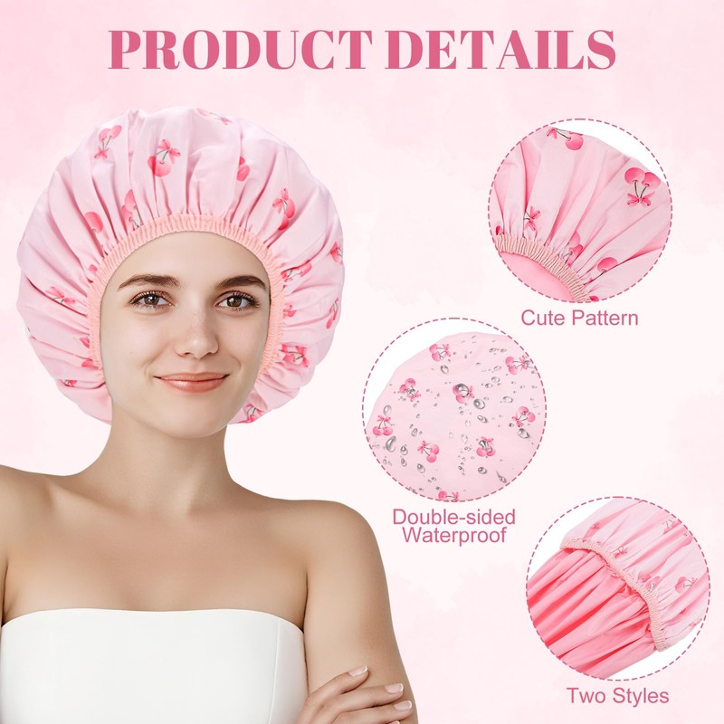 Double-Sided Shower Cap for Women, 2 in 1 Reusable Waterproof