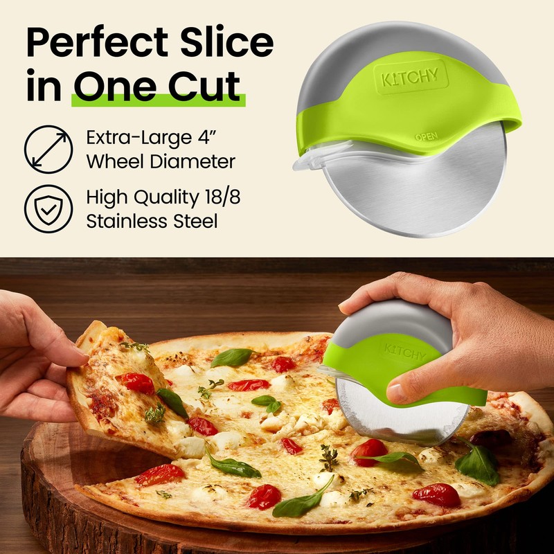 Kitchy Pizza Cutter Wheel with Protective Blade Cover, Ergonomic Pizza