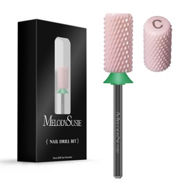 MelodySusie Ceramic Nail Drill Bits, 3/32'' Chamfer Flat Top Large Barrel Bits, Fast Remove Acrylic or Hard Gel, Nail Tool for Manicure Pedicure, Salon Home, Professional or Beginner, Pink, Coarse
