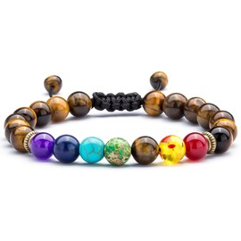 Hamoery Men Women 8mm Lava Rock Chakra Beads Bracelet Gifts Braided Rope Natural Stone Yoga Bracelet Bangle(Tiger Eye)