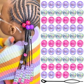 VENOFEN 60PCS Hair Beads Purple&Pink&Clear Transparent AB Round Bead for Hair Dreadlock Cute Plastic Pony Bead Kid Girls Hair Accessories for Women