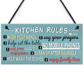 RED OCEAN Funny Rustic Kitchen House Rules Home Decorative Hanging Frienship Gift Wall Sign