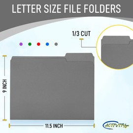 Grey File Folders, 1/3-Cut Tabs, Letter Size, 12-Pack – Durable Office Filing Folders for Documents, Papers, and Organization