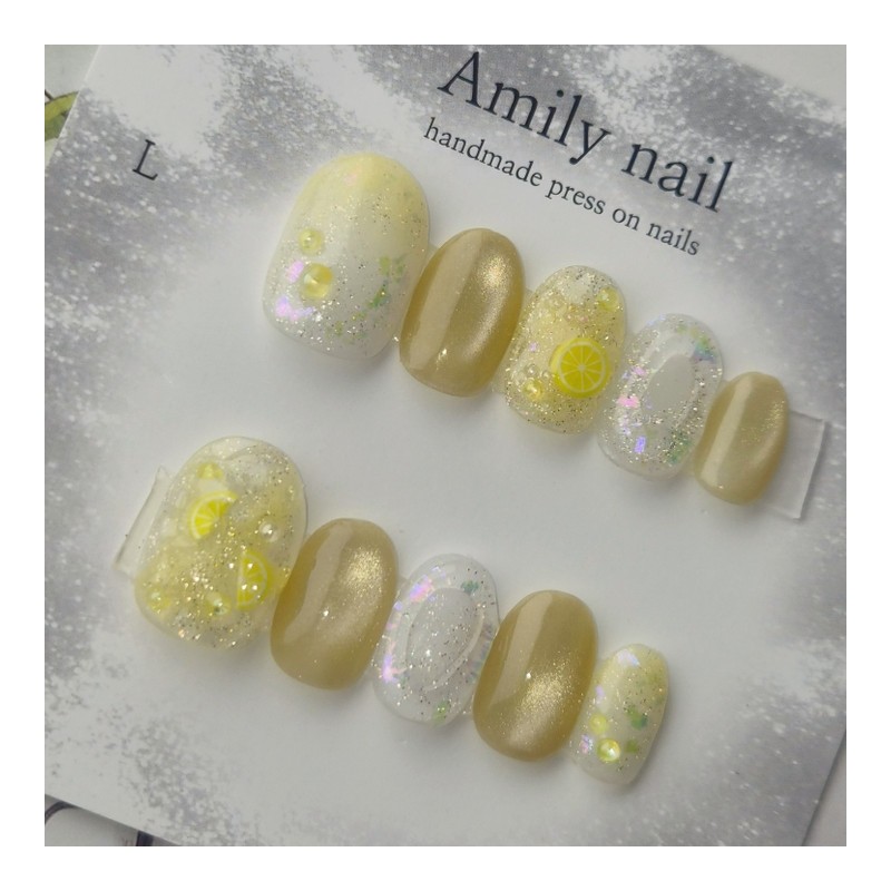  Lemon [Handmade Nail Tip] Emily Nail - Almond /