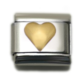Shiny Link Gold Heart, 9mm Traditional Classic Type Italian Modular Charm Bracelet Link - Stainless Steel