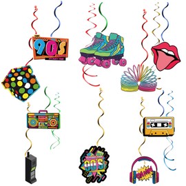 1 Set of 32 Pieces 90s Decorative Accessories, Party Ribbons, Fun Retro Accessories, Hanging Swirl Pendants, Rock Disco, Suitable for Scene Decoration